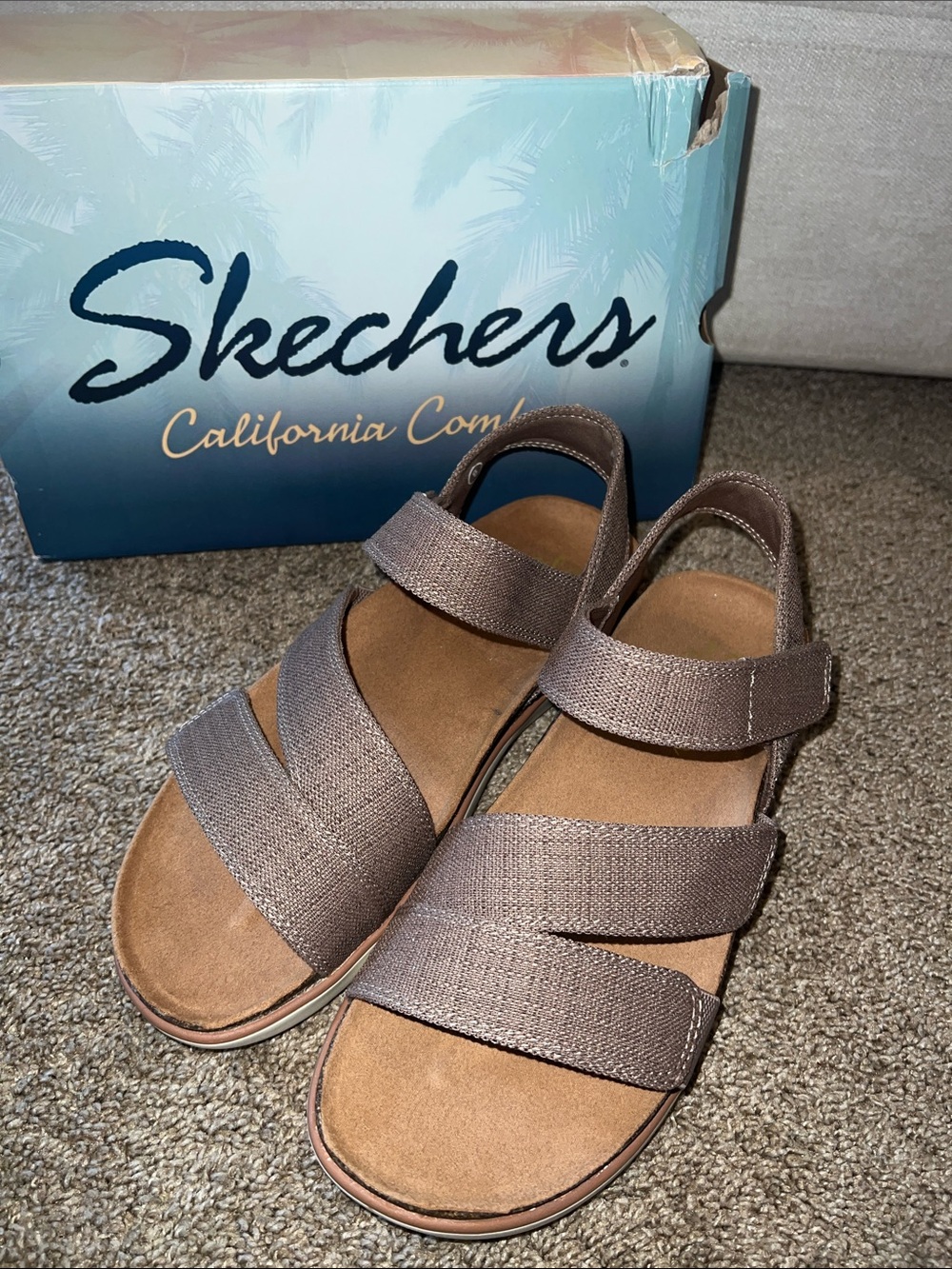 Skechers Brown Strappy Hook-and-Loop Comfort Sandals